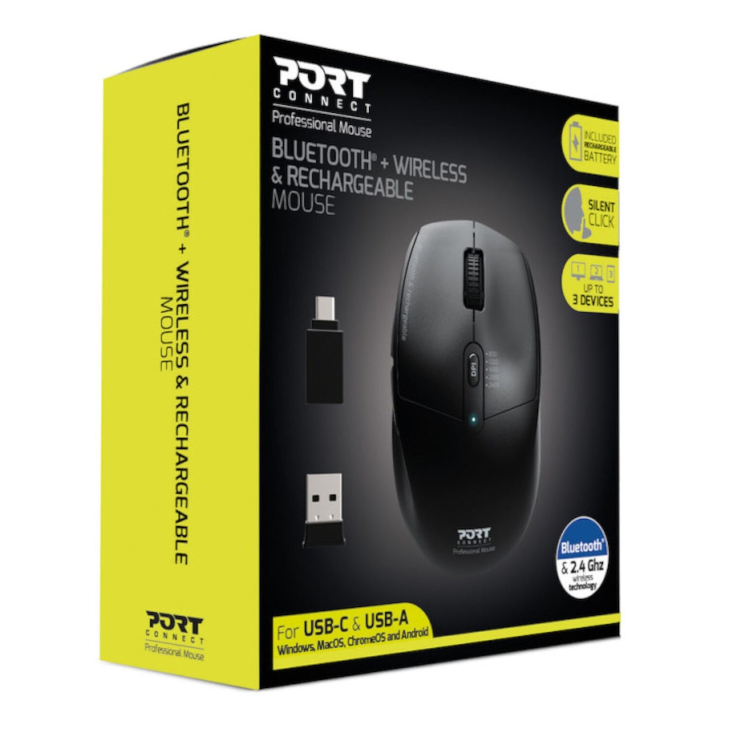 Port Connect 2.4GHz Wireless Bluetooth® Rechargeable Mouse PRO Port
