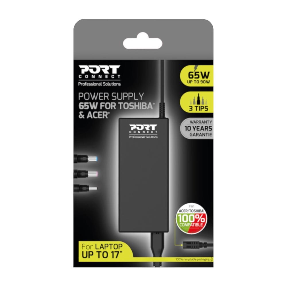 Port Connect 65W Notebook Adapter Acer and Toshiba Port