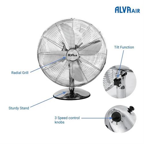 Alva Air 30cm Chrome Metal Desktop Fan Alva