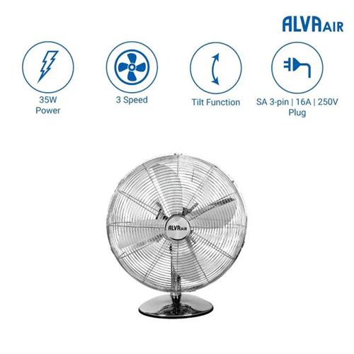 Alva Air 30cm Chrome Metal Desktop Fan Alva