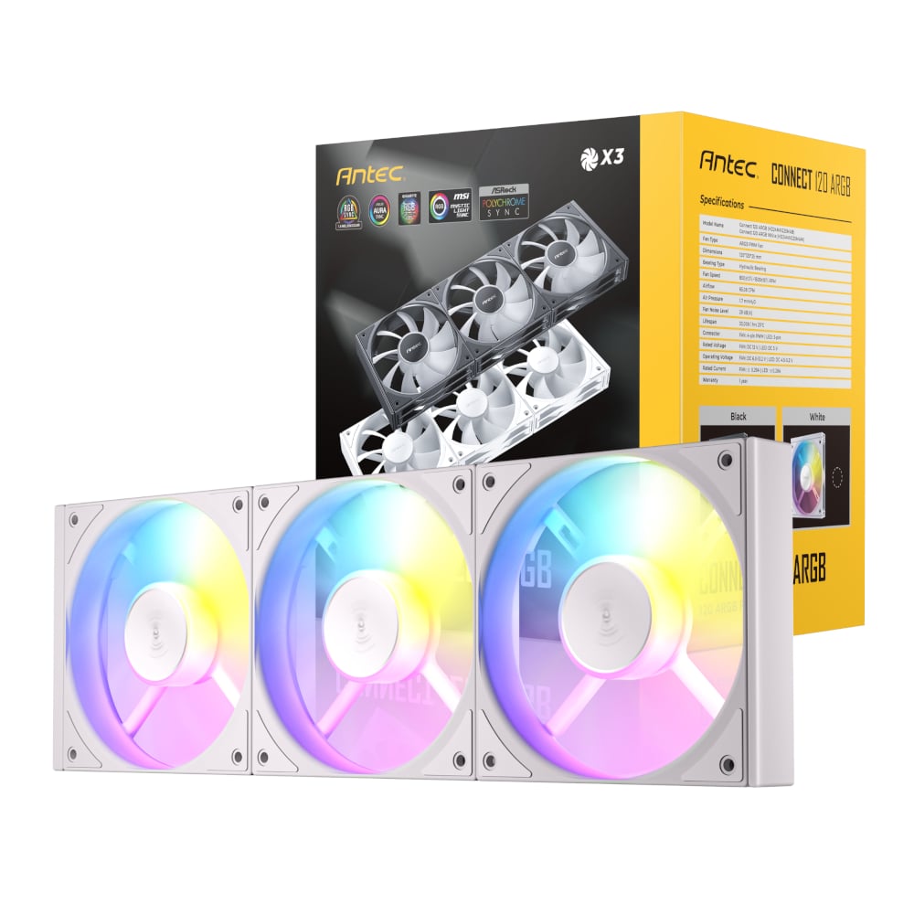 Antec Connect 120 ARGB PWM Fan 3 Pack – White Antec