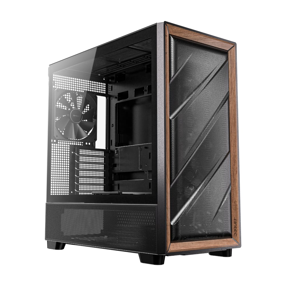 Antec FLUX ATX WOOD Mid Tower Gaming Chassis – Black Antec
