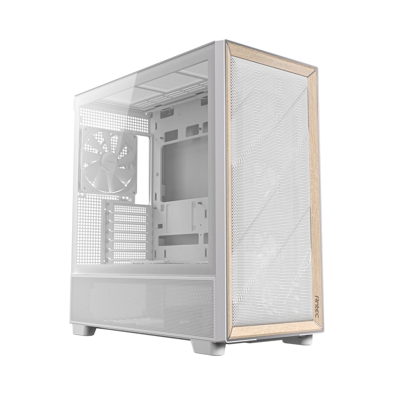 Antec FLUX Mid-Tower E-ATX Gaming Chassis Wood Front Panel – White Antec