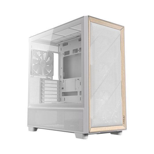 Antec FLUX Mid-Tower E-ATX Gaming Chassis Wood Front Panel – White Antec