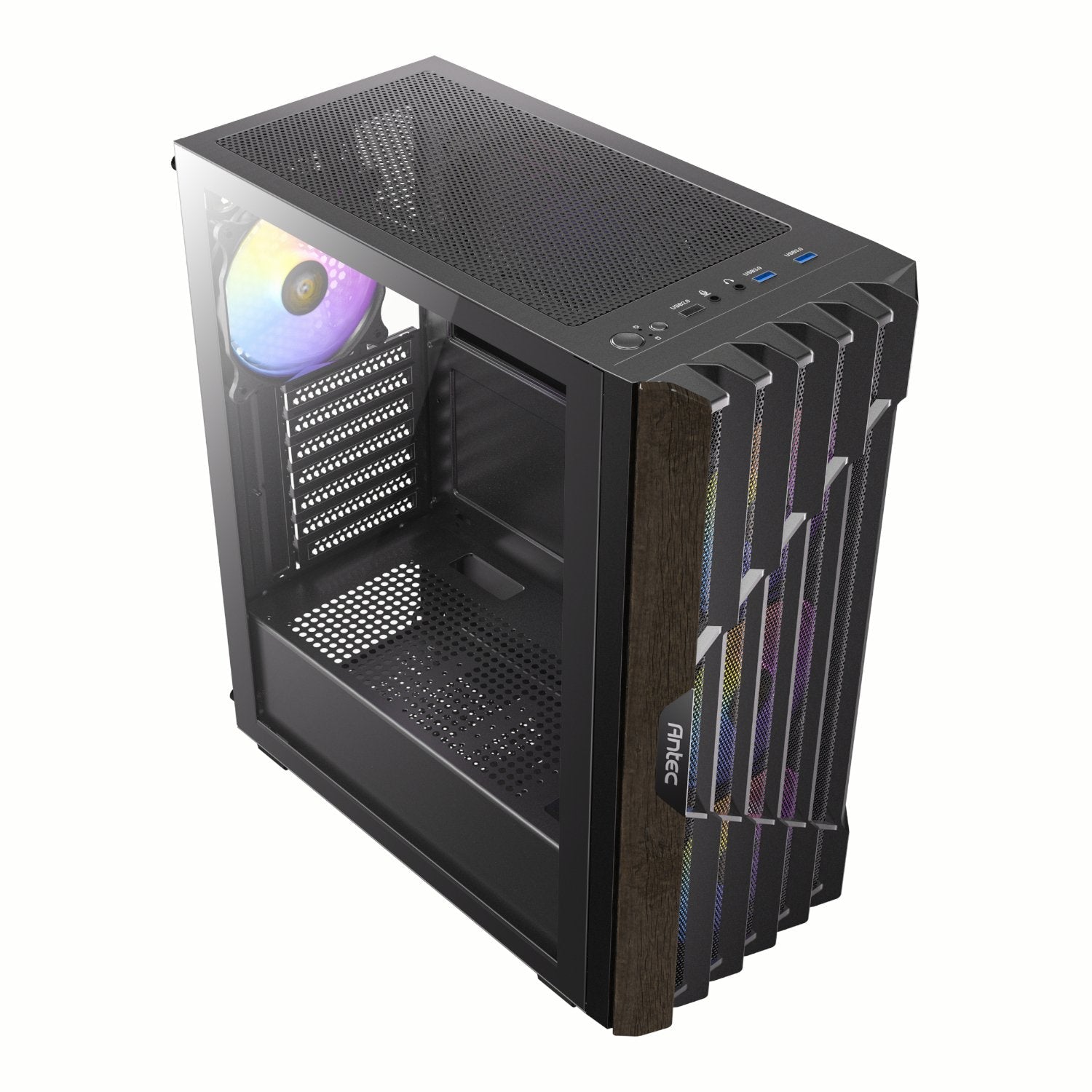 Antec AX63 Wood ARGB ATX Mid Tower Gaming Chassis – Black Antec