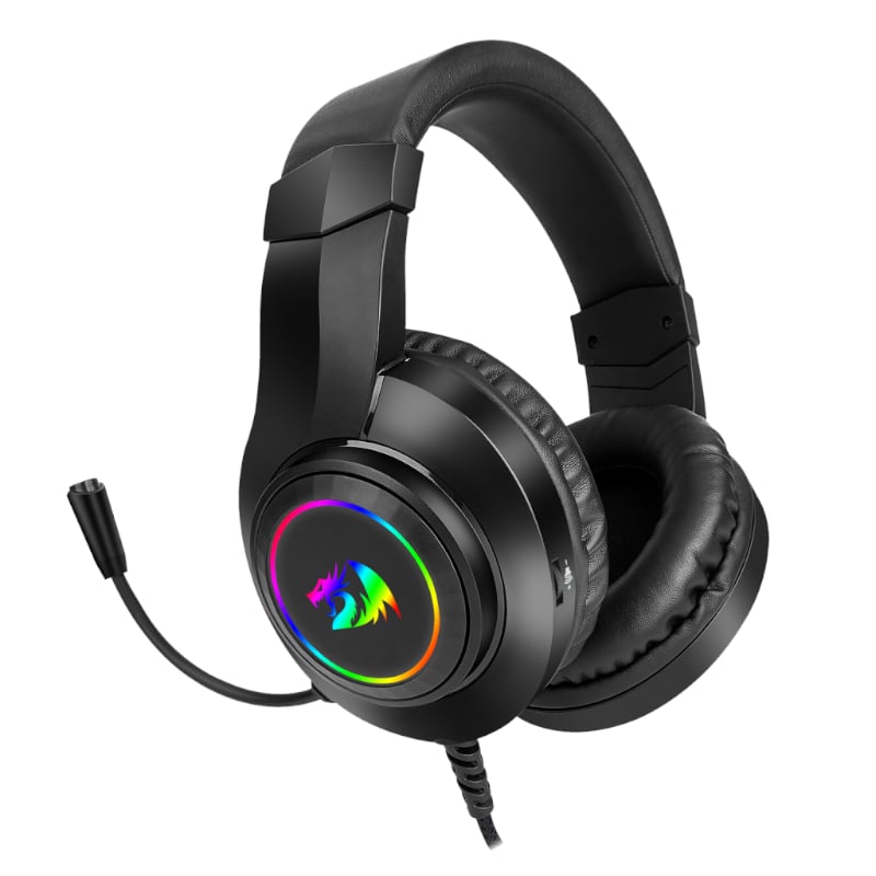 REDRAGON Over-Ear HYLAS Aux (Mic & Headset)|USB (Power Only) RGB Gaming Headset – Black Redragon