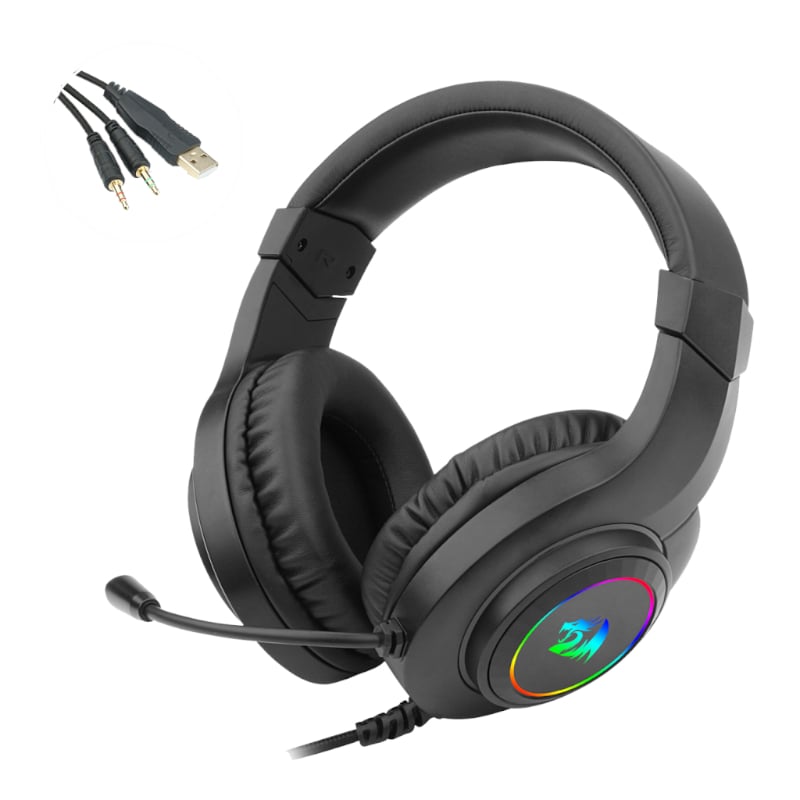 REDRAGON Over-Ear HYLAS Aux (Mic & Headset)|USB (Power Only) RGB Gaming Headset – Black Redragon