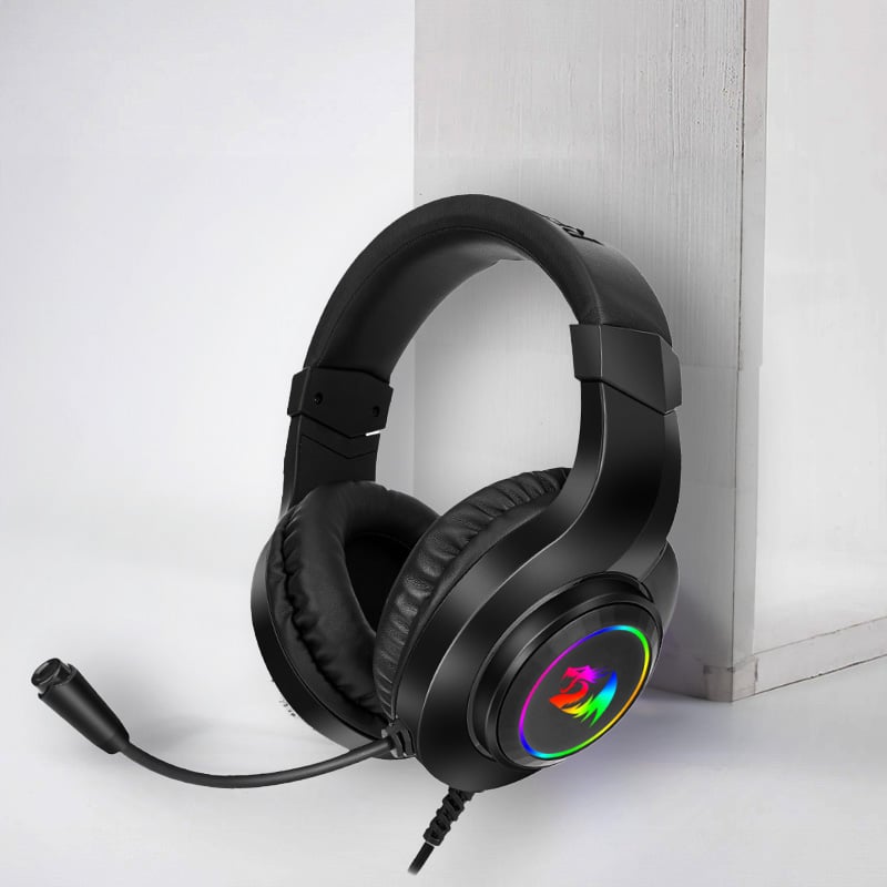 REDRAGON Over-Ear HYLAS Aux (Mic & Headset)|USB (Power Only) RGB Gaming Headset – Black Redragon