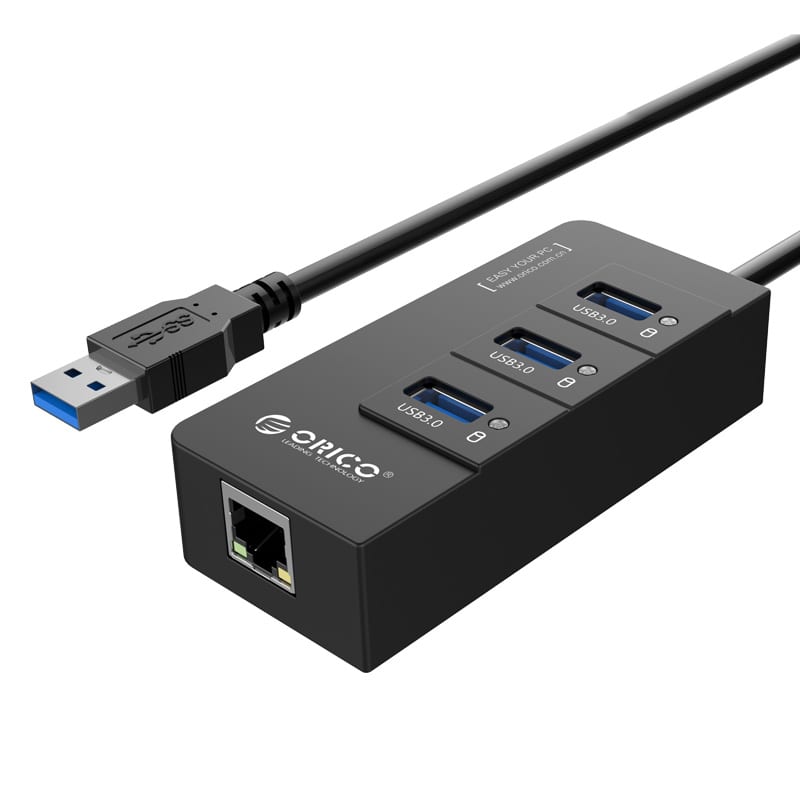 ORICO 3 Port USB3.0 Hub With Gigabit Ethernet Adapter – Black Orico