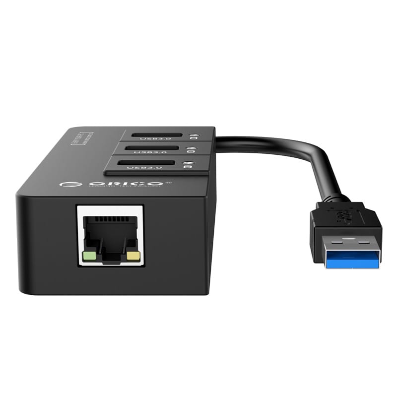 ORICO 3 Port USB3.0 Hub With Gigabit Ethernet Adapter – Black Orico