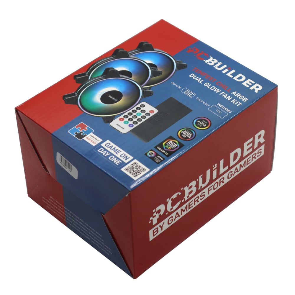 PCBuilder Tempest Chill Fan Kit 3x120MM Dual Glow ARGB Fan + Controller + RF Remote PCBuilder