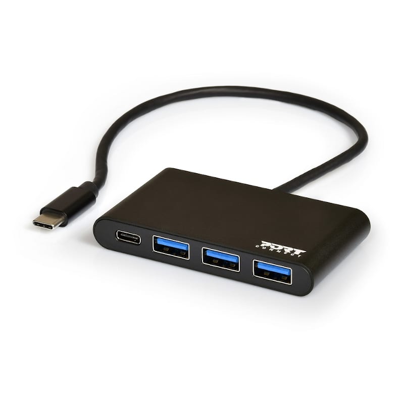 Port USB Type-C to 3 x USB3.0 and 1 x Type-C PD 30cm 4 Port Hub – Black Port