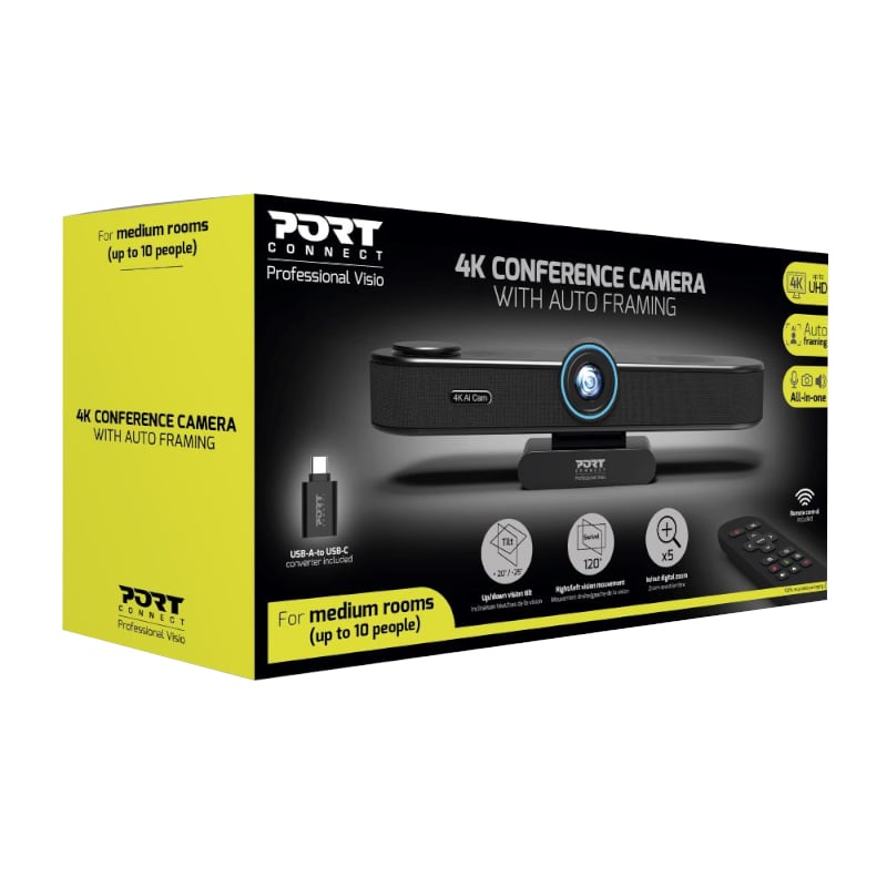 Port Connect All-in-one Conference Cam regroups camera + microphone + speaker 4k@30Hz Port