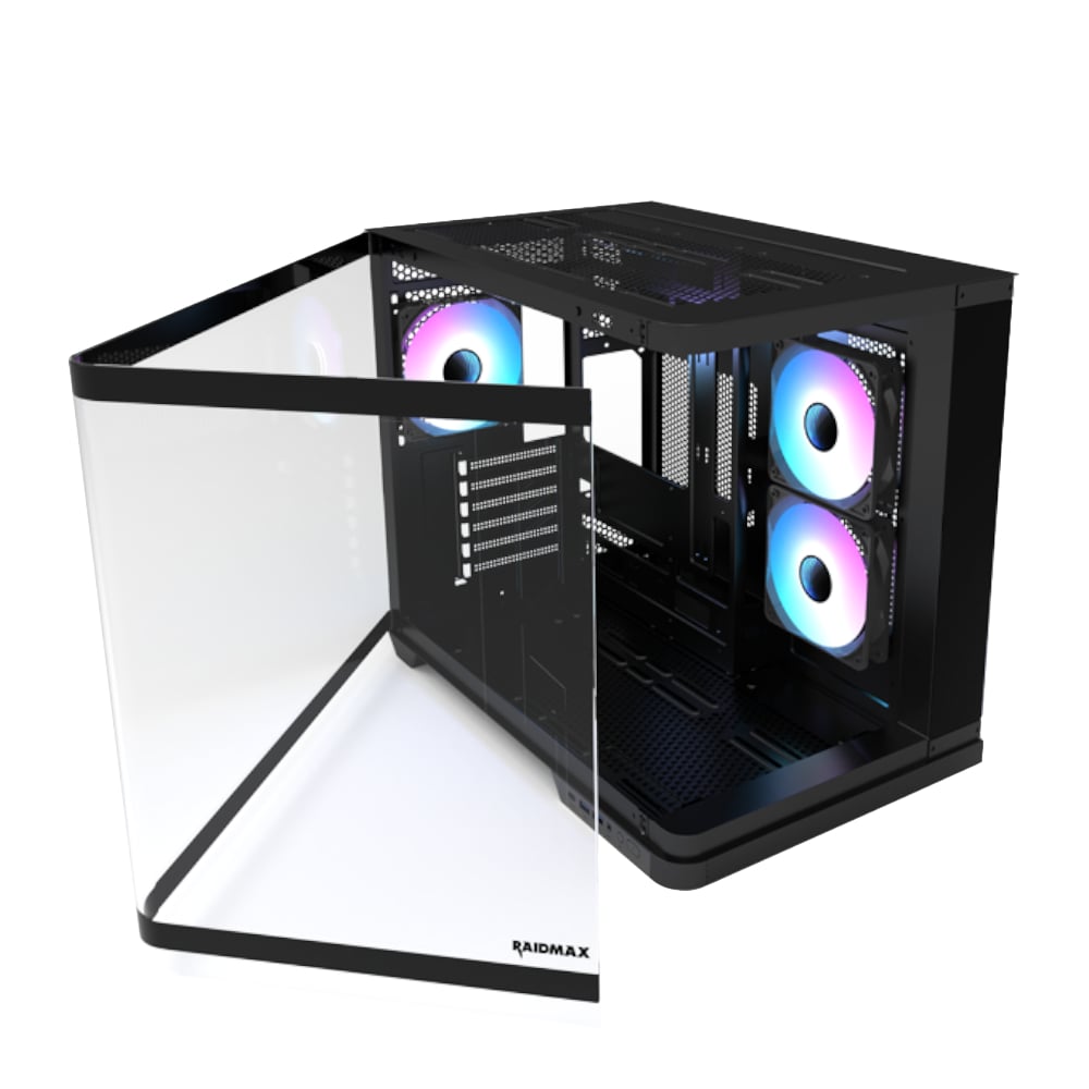 Raidmax I630 ATX | Micro-ATX | ITX ARGB Mid-Tower Dual Chamber Curved Glass Gaming Chassis – Black Raidmax