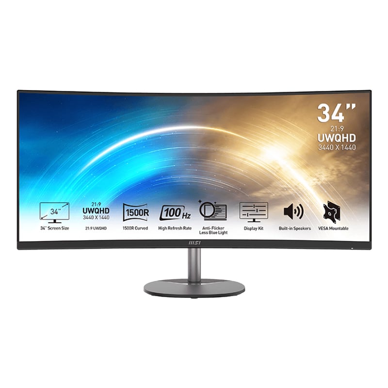 MSI PRO MP341CQ 34″ VA Ultrawide Curved Pro Monitor (1500R, 3440×1440, 1ms, 100Hz) MSI