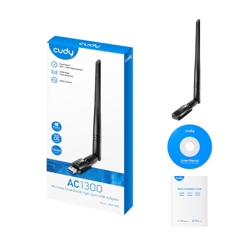 Cudy 1300Mbps High Gain WiFi USB3.0 Adapter with High Gain Antenna Cudy